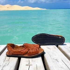Vintage Tire Sole Haro Mexico Approx Sz 9 Men's Huarache Brown Leather Sandals